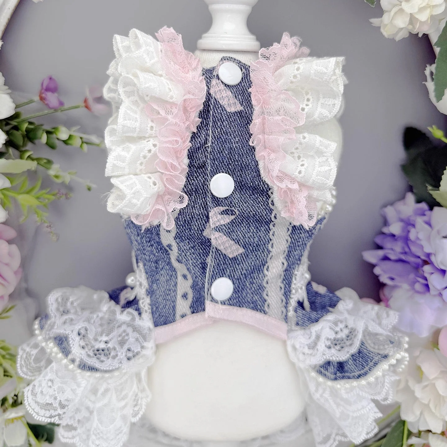 Handmade Denim Lace Pet Dress - Image 4