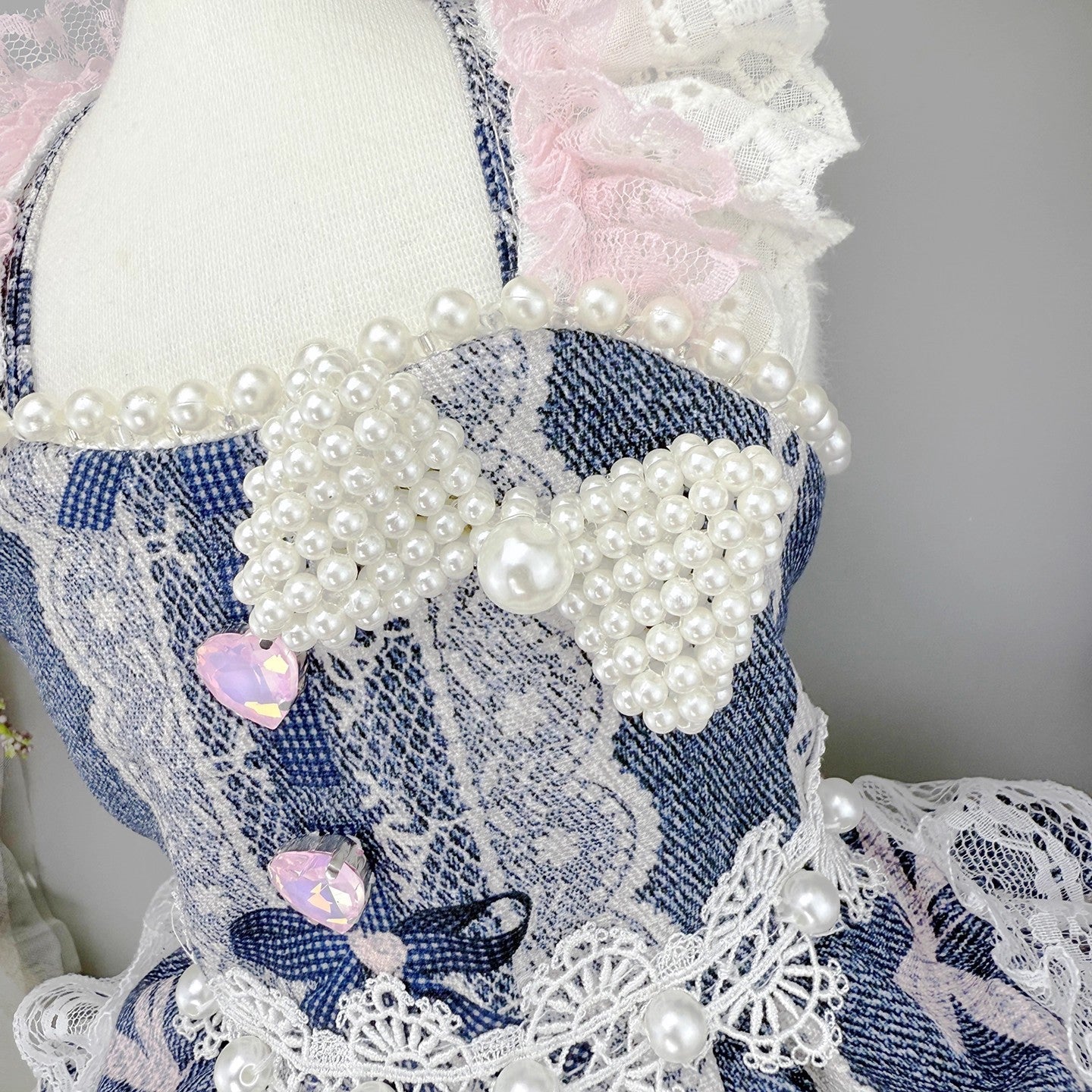 Handmade Denim Lace Pet Dress - Image 5