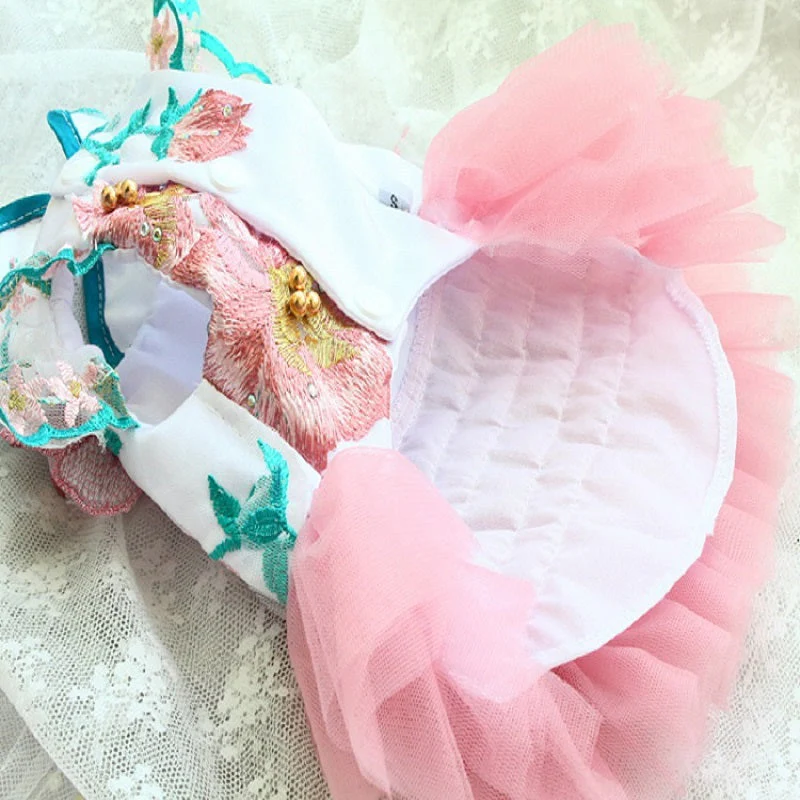 Handmade Dog Clothes Peony Pavilion Light Silk Embroidery Pet Dress - Image 3