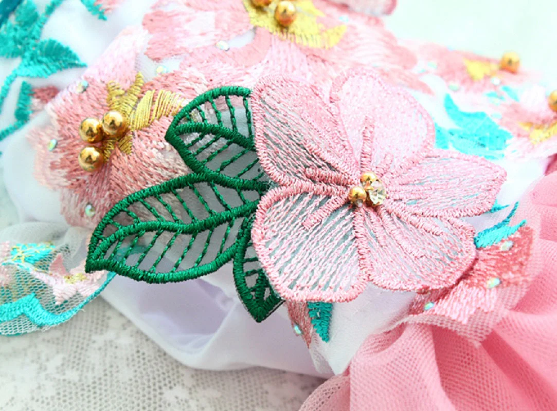 Handmade Dog Clothes Peony Pavilion Light Silk Embroidery Pet Dress - Image 5