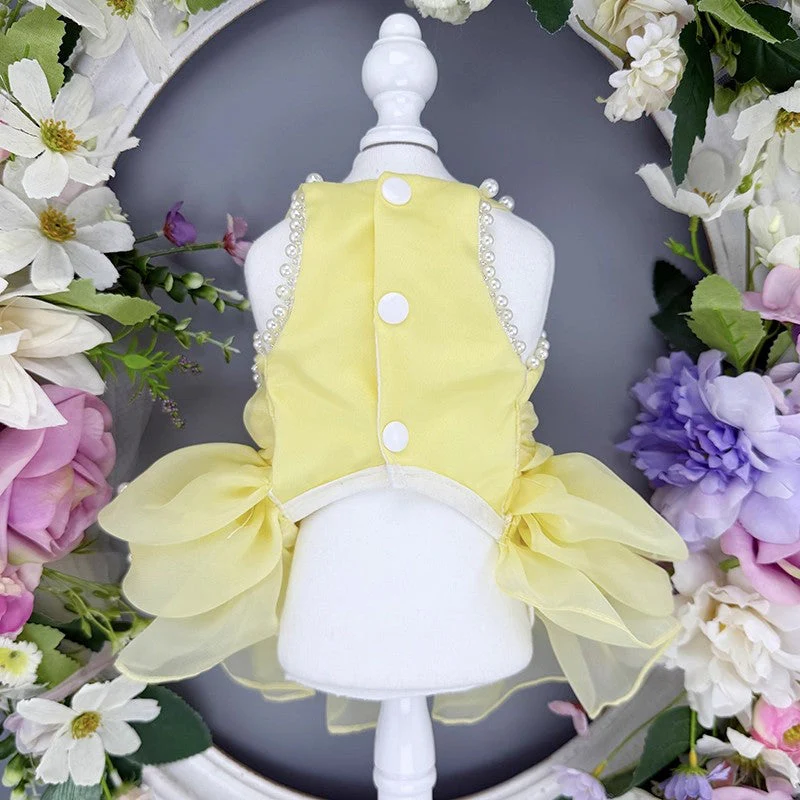 Handmade Elegant Yellow Pearl Princess Dress - Image 2