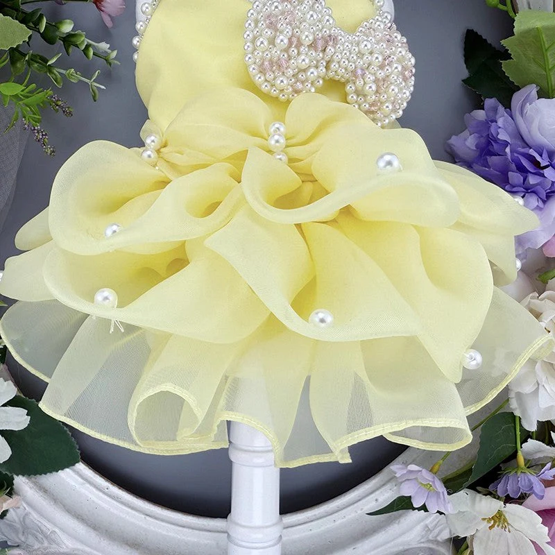 Handmade Elegant Yellow Pearl Princess Dress - Image 3