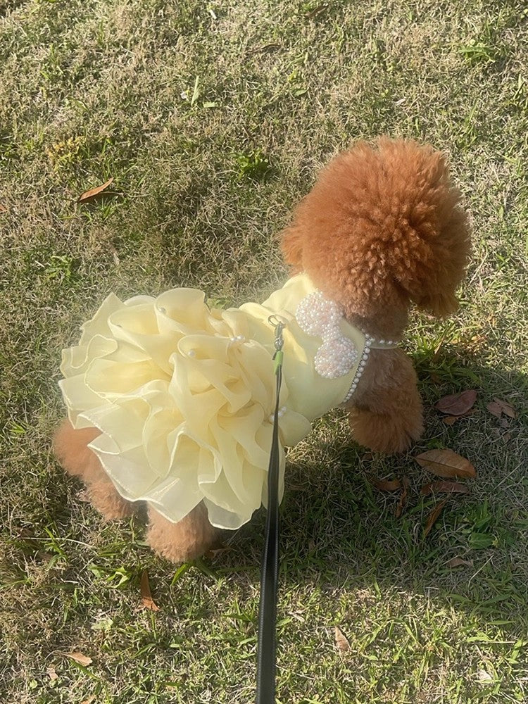 Handmade Elegant Yellow Pearl Princess Dress - Image 5