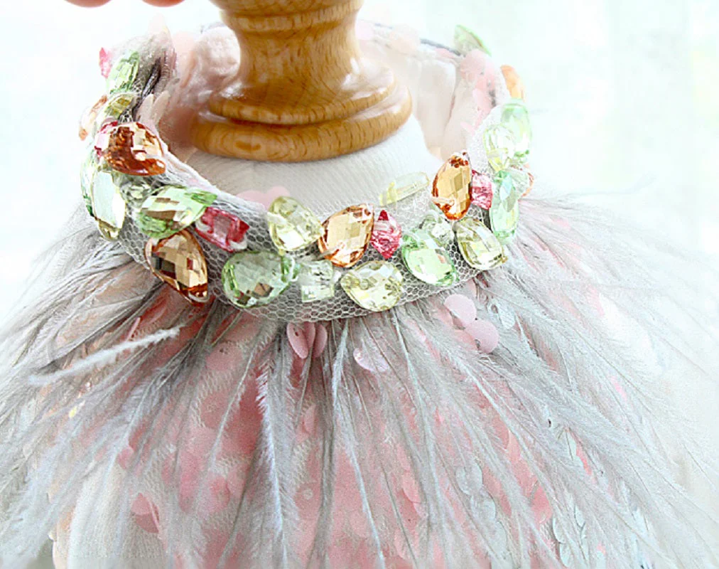 Handmade Glamorous Sequin Feather Pet Clothing Elegant Sparkling Dog Princess Dress - Image 11