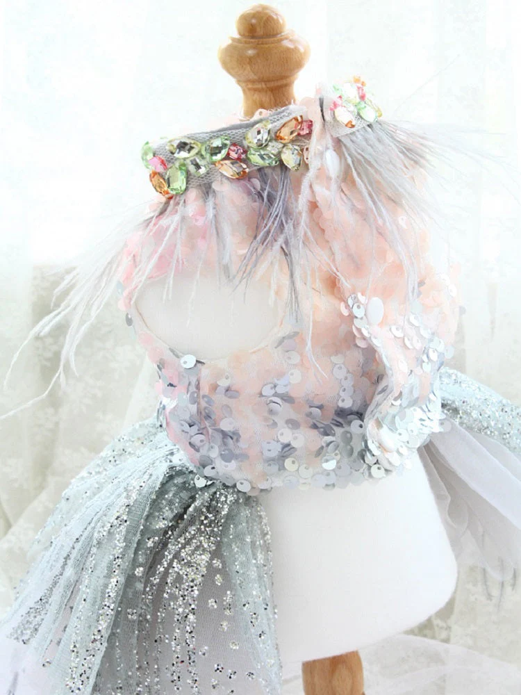 Handmade Glamorous Sequin Feather Pet Clothing Elegant Sparkling Dog Princess Dress - Image 5
