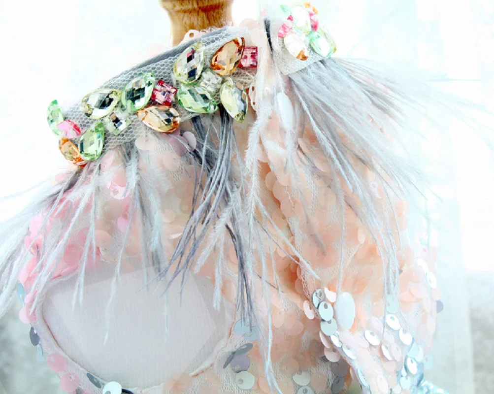 Handmade Glamorous Sequin Feather Pet Clothing Elegant Sparkling Dog Princess Dress - Image 7