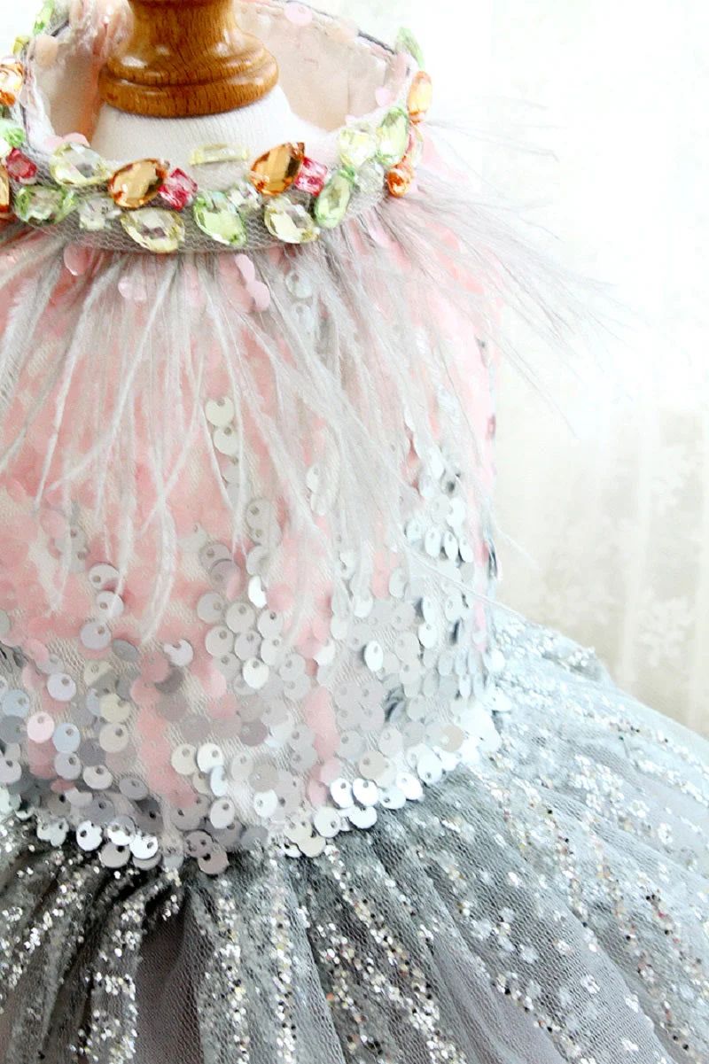 Handmade Glamorous Sequin Feather Pet Clothing Elegant Sparkling Dog Princess Dress - Image 8