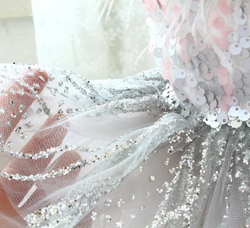 Handmade Glamorous Sequin Feather Pet Clothing Elegant Sparkling Dog Princess Dress - Image 9