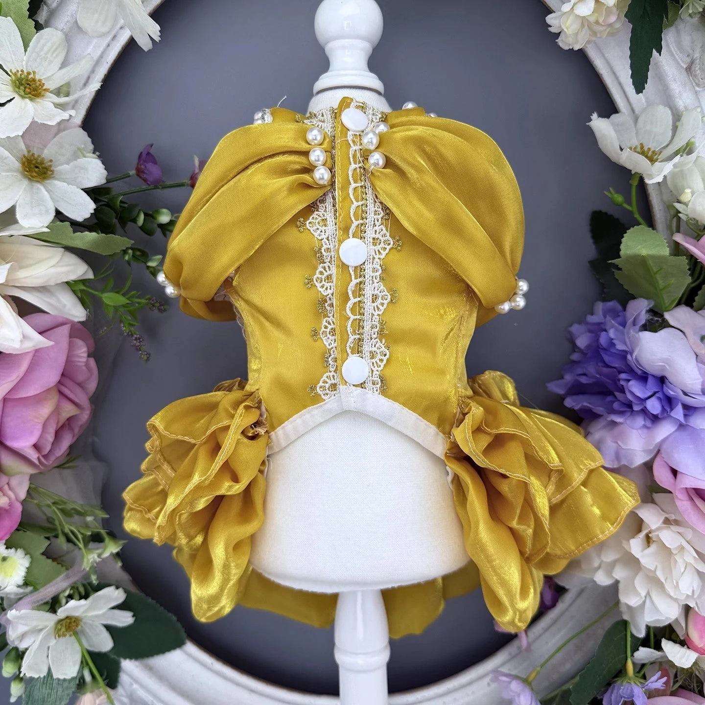 Handmade Golden Heart Jewel Dog Dress - Image 2