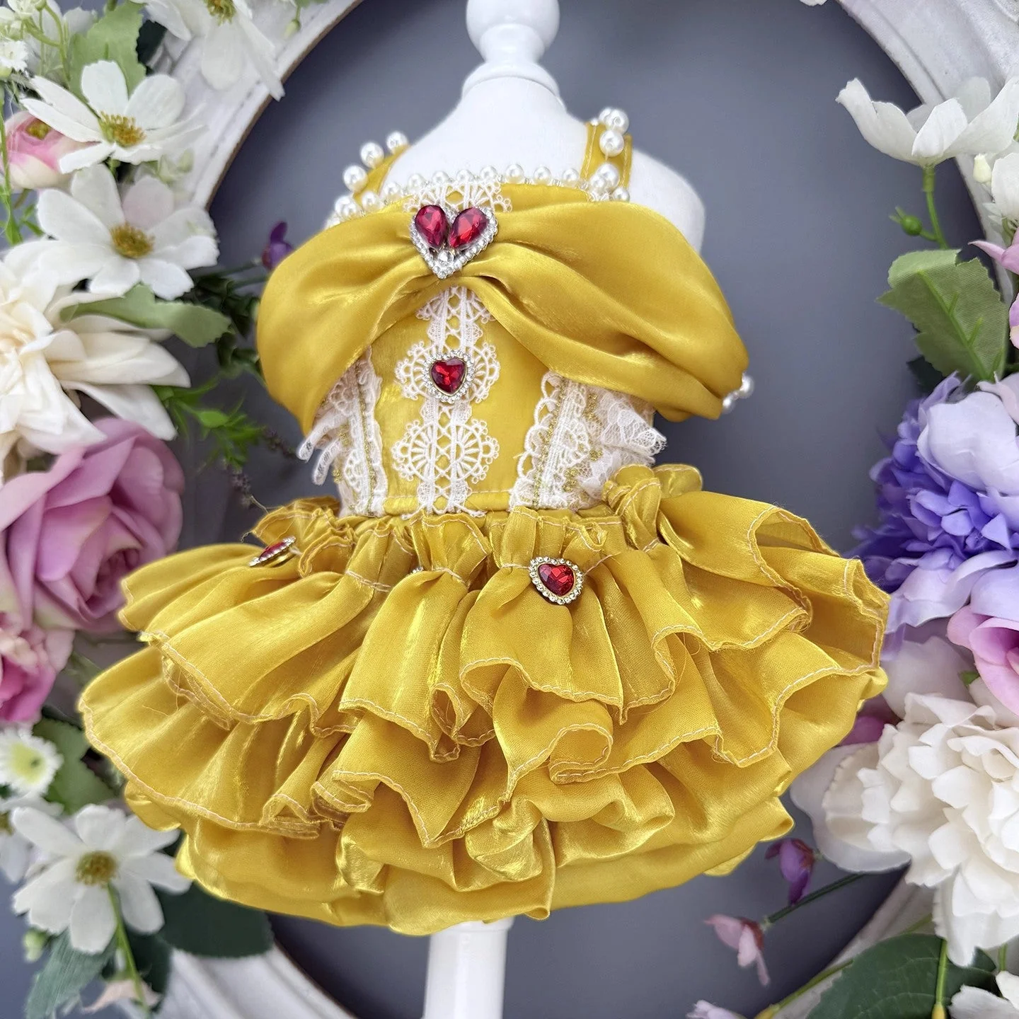 Handmade Golden Heart Jewel Dog Dress - Image 3