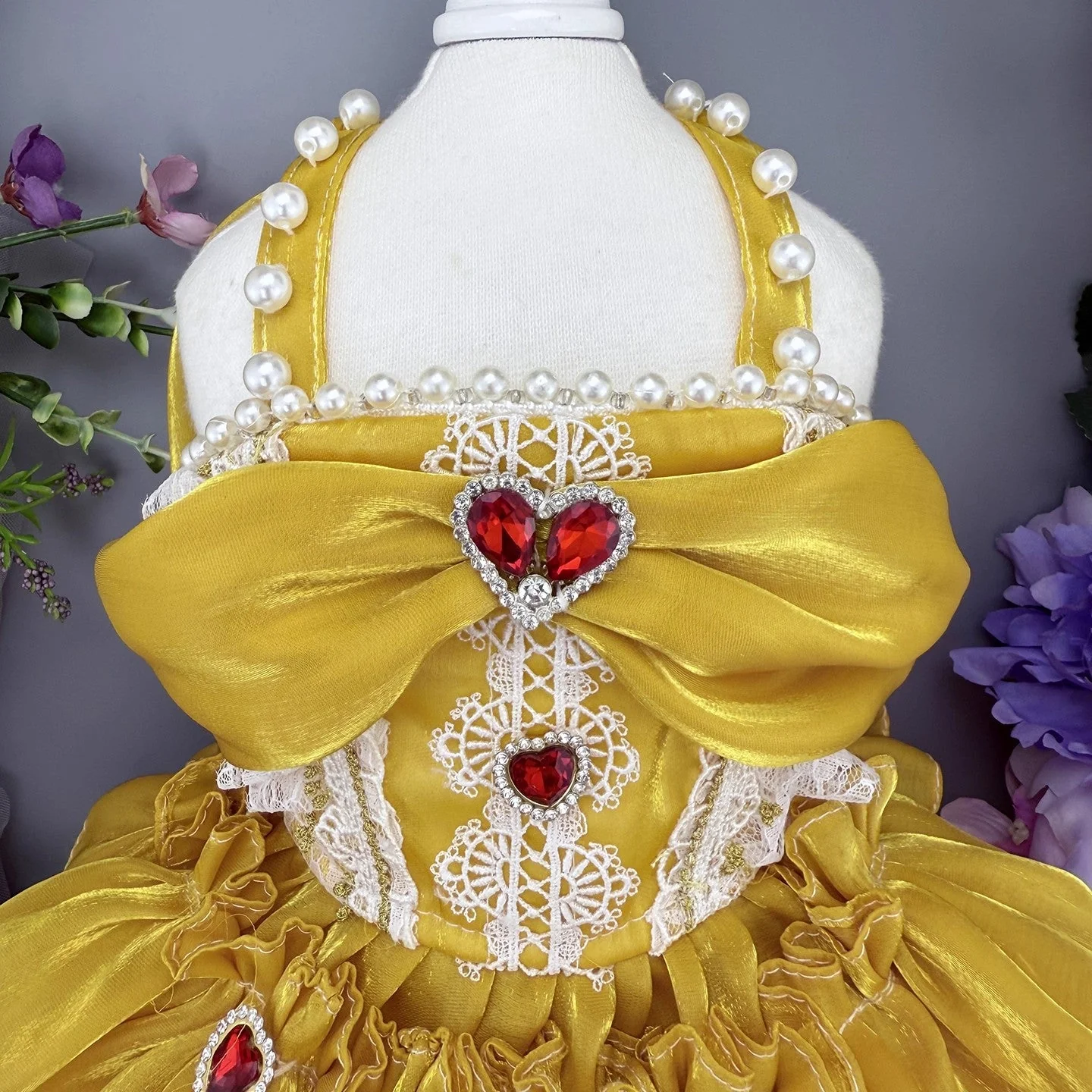 Handmade Golden Heart Jewel Dog Dress - Image 4