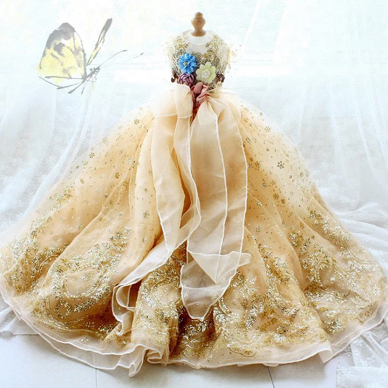 Handmade Luxurious Dog Gown Gold Glitter Pet Princess Trailing Dress Gold Glitter For Weddings Parties - Image 3