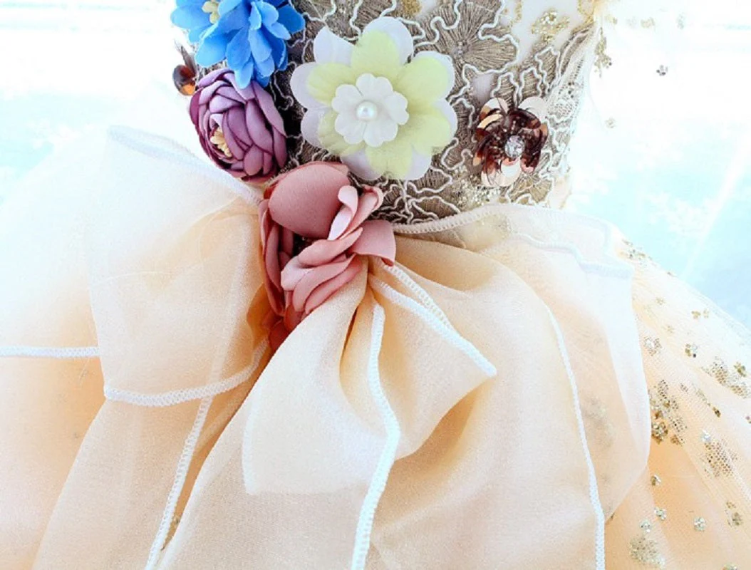 Handmade Luxurious Dog Gown Gold Glitter Pet Princess Trailing Dress Gold Glitter For Weddings Parties - Image 9