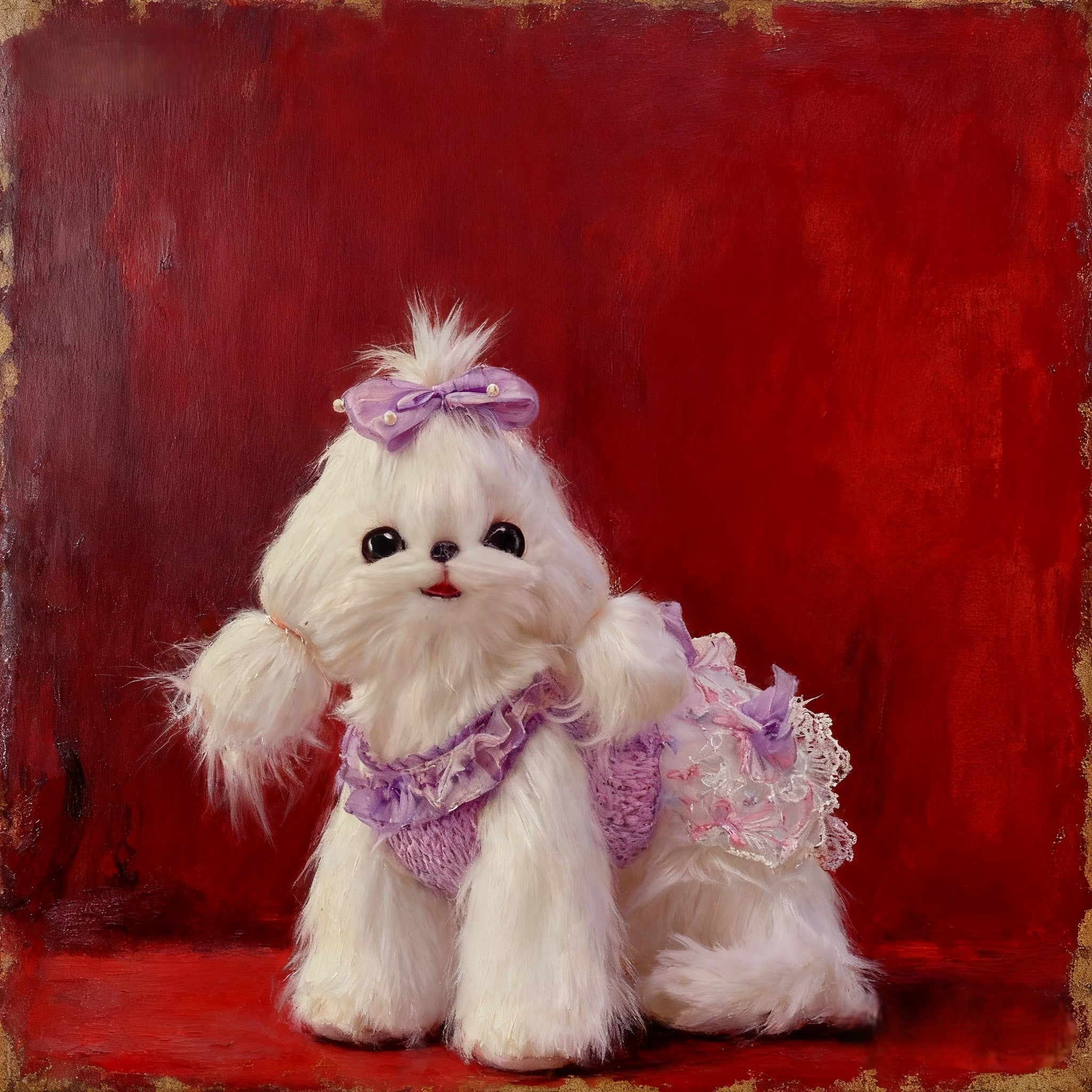 Handmade Luxury Dog Dress Purple Lace Pearl Bow Outfit - Image 3