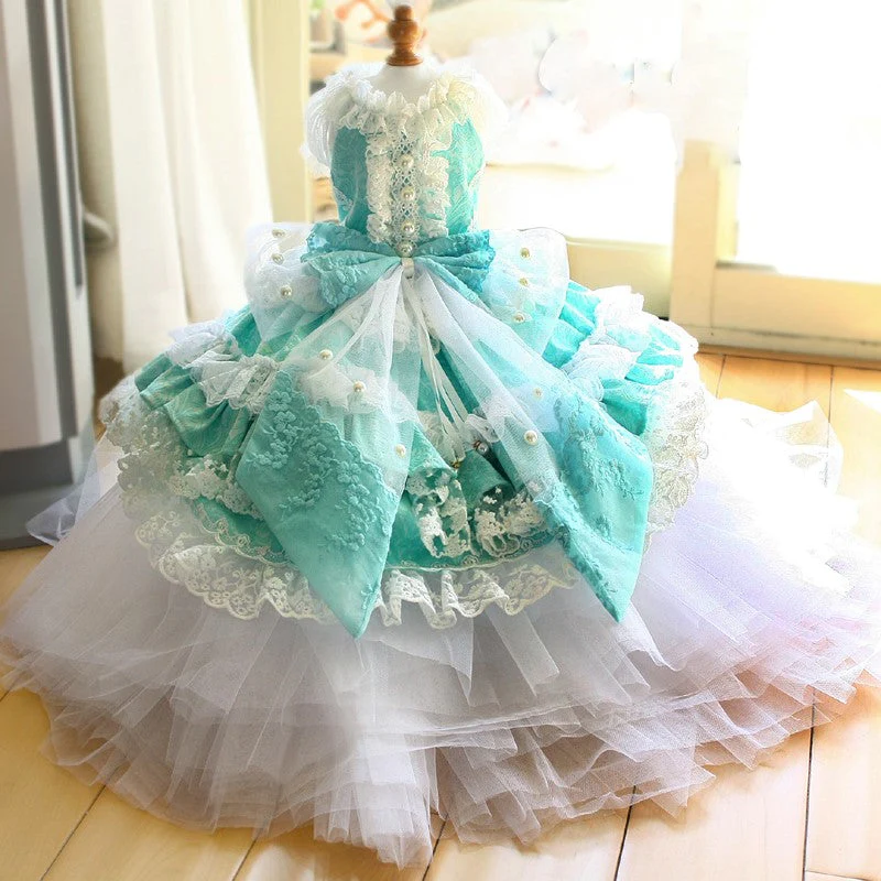 Handmade Luxury Dog Trailing Dress Pet Clinoline Weddings Gown - Image 4