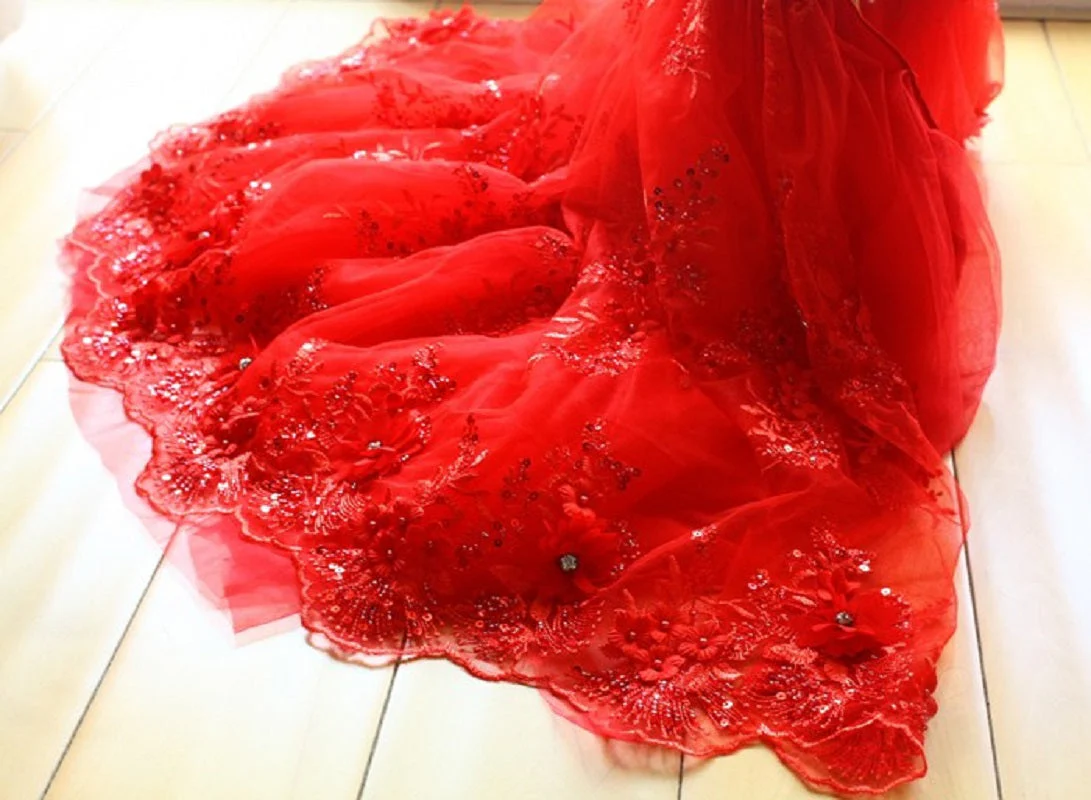 Handmade Luxury Pet Gown Red Lace Princess Dog Dress Weddings Special Occasions Photo Shoots Holiday Birthday - Image 6