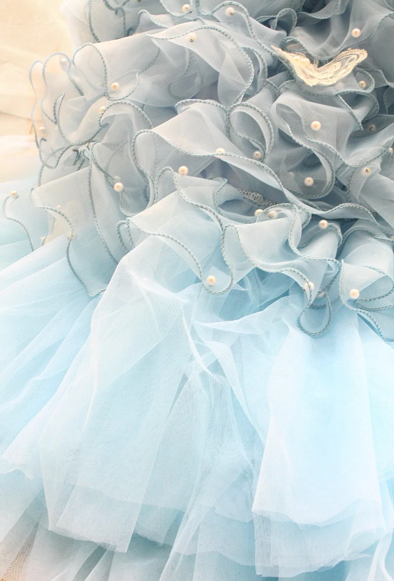 Handmade Luxury Pet Gown Trailing Dress Blue Chiffon Dog Gown Dog Dress - Image 11