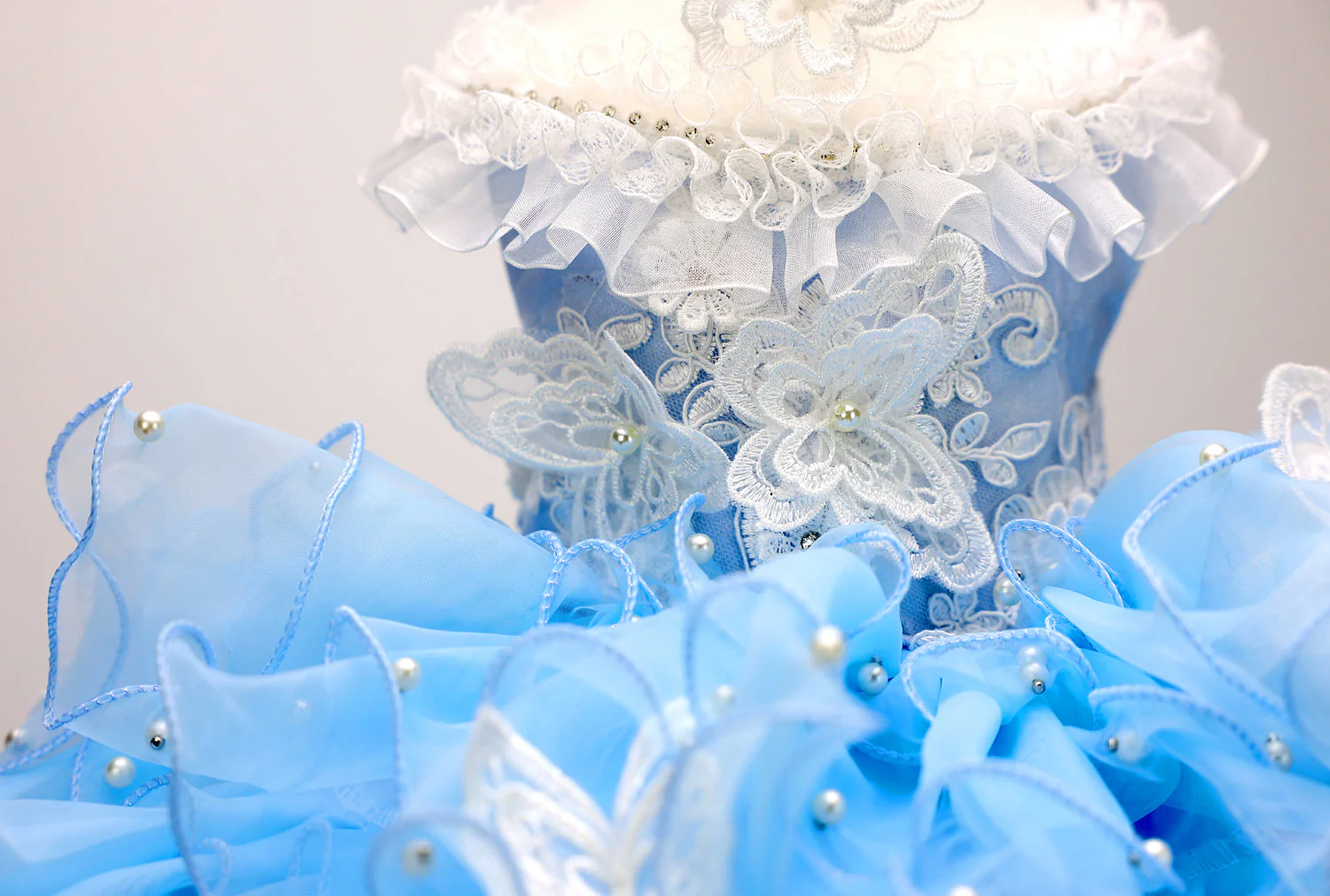 Handmade Luxury Pet Gown Trailing Dress Blue Chiffon Dog Gown Dog Dress - Image 3