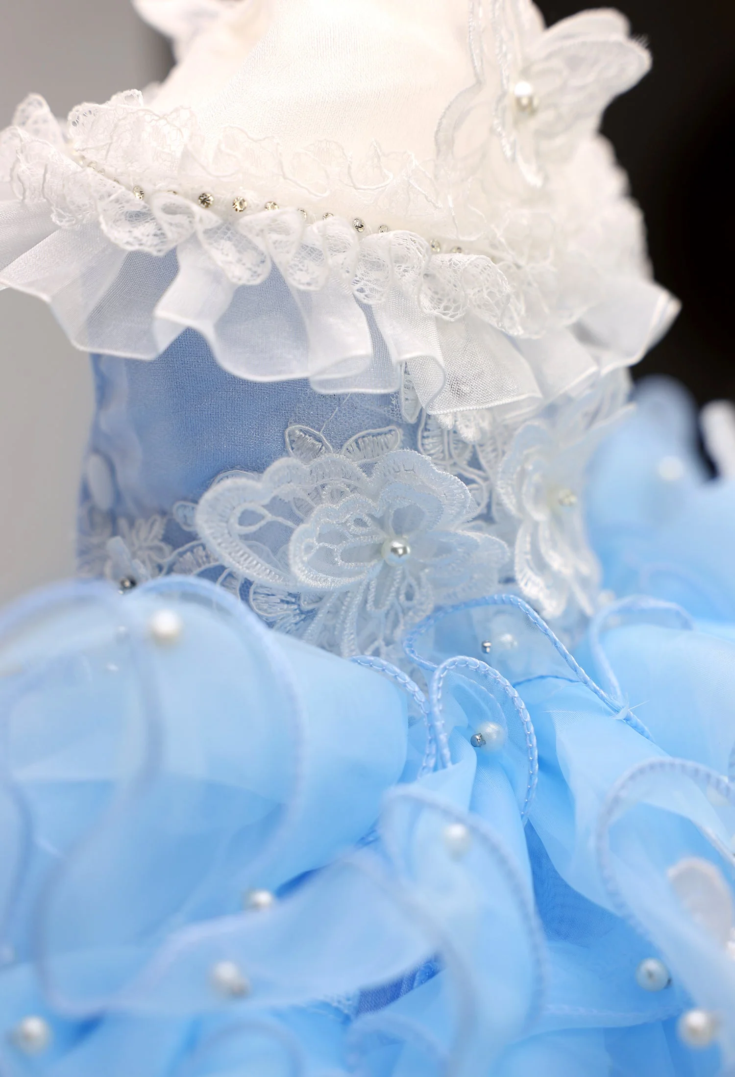 Handmade Luxury Pet Gown Trailing Dress Blue Chiffon Dog Gown Dog Dress - Image 4