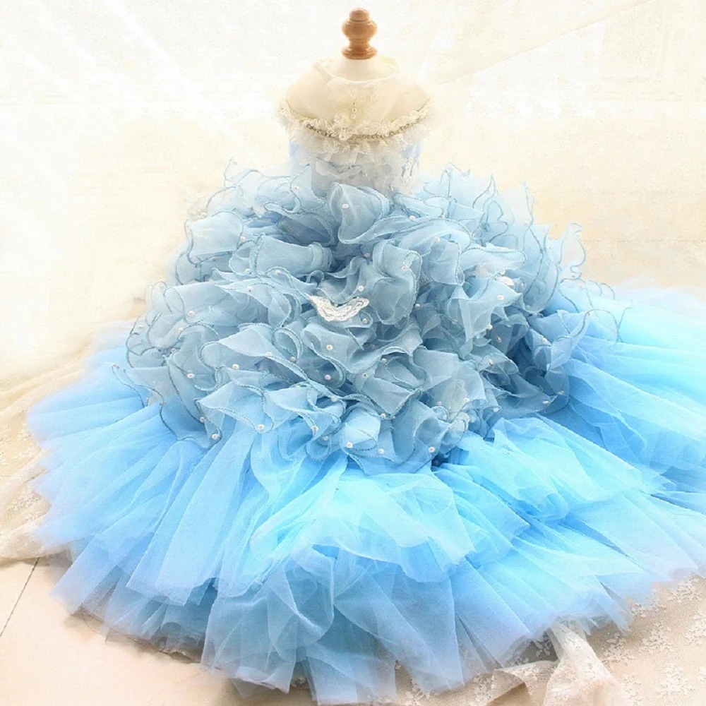 Handmade Luxury Pet Gown Trailing Dress Blue Chiffon Dog Gown Dog Dress - Image 6