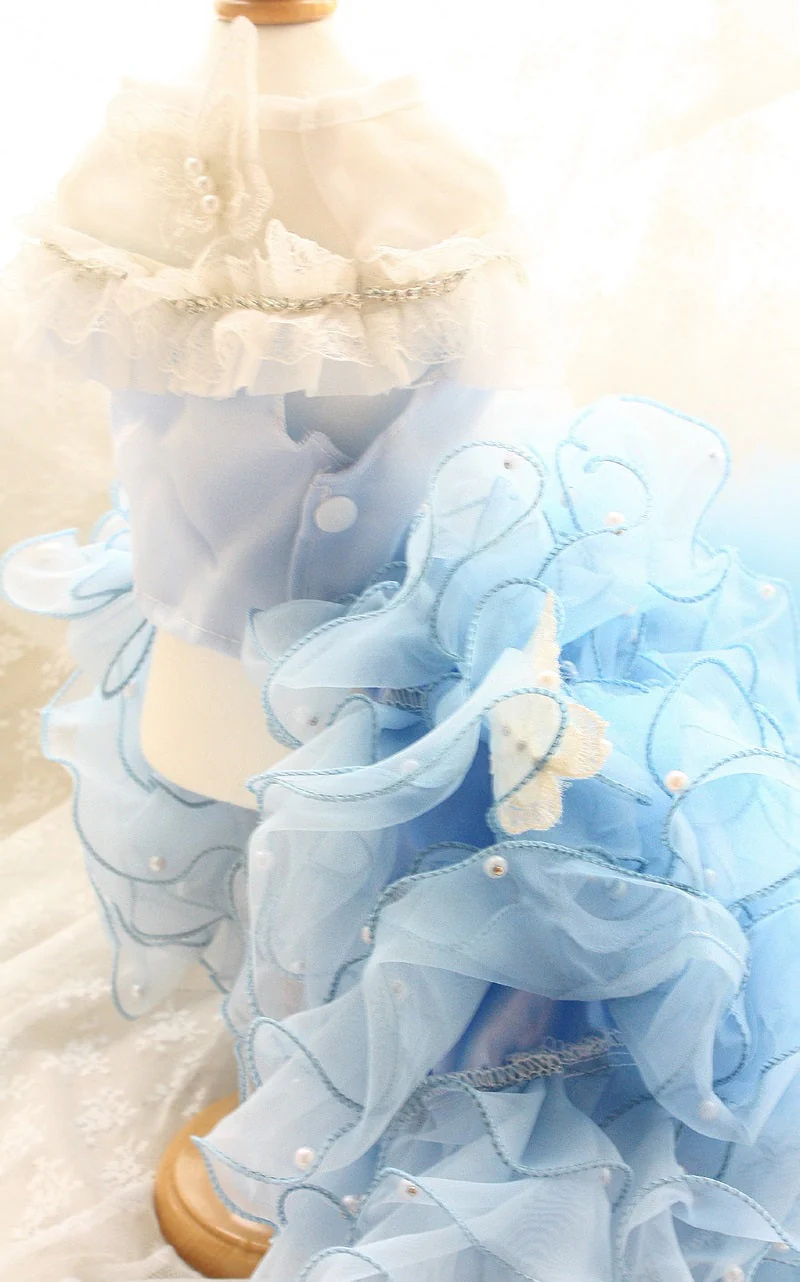 Handmade Luxury Pet Gown Trailing Dress Blue Chiffon Dog Gown Dog Dress - Image 7