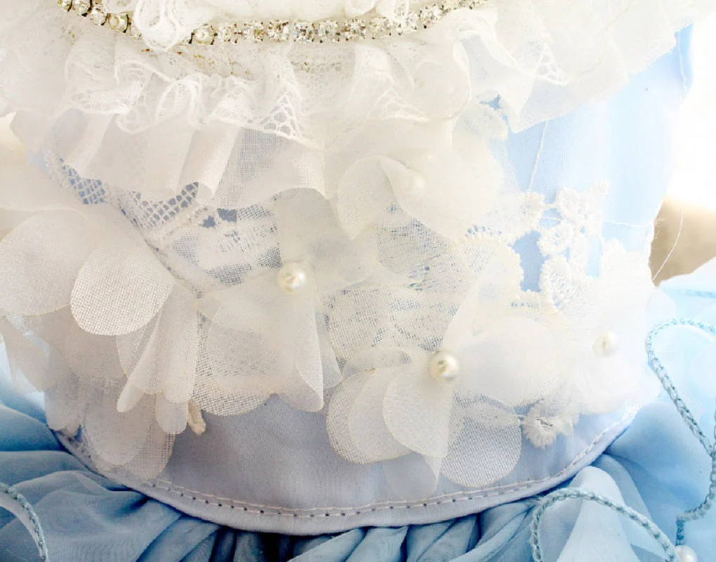 Handmade Luxury Pet Gown Trailing Dress Blue Chiffon Dog Gown Dog Dress - Image 8