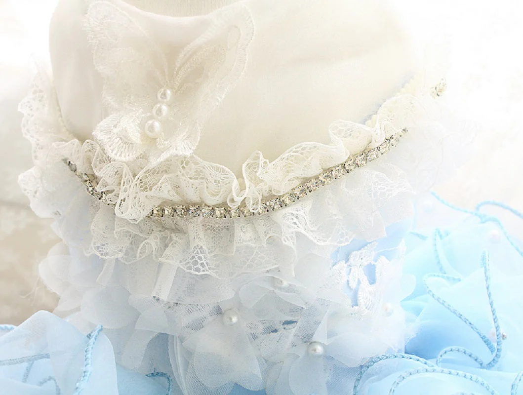 Handmade Luxury Pet Gown Trailing Dress Blue Chiffon Dog Gown Dog Dress - Image 9