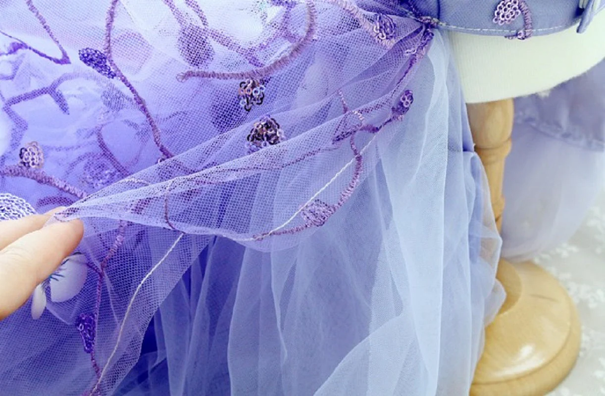 Handmade Luxury Pet Trailing Dress Dogs Cats Floral Embroidered Purple Gown - Image 6