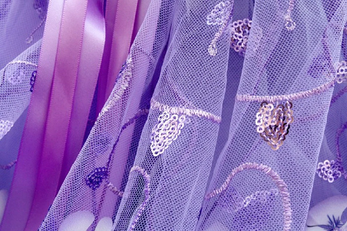 Handmade Luxury Pet Trailing Dress Dogs Cats Floral Embroidered Purple Gown - Image 9