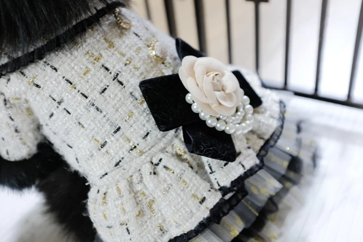 Handmade Luxury Pet Tweed Coat Dog Dress Outfit For Winter Fashion - Image 2