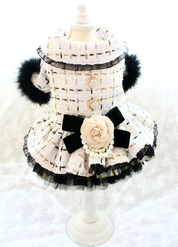Handmade Luxury Pet Tweed Coat Dog Dress Outfit For Winter Fashion - Image 3
