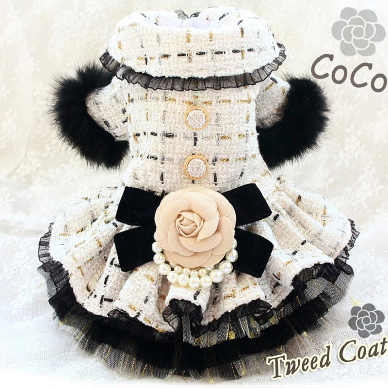 Handmade Luxury Pet Tweed Coat Dog Dress Outfit For Winter Fashion - Image 5