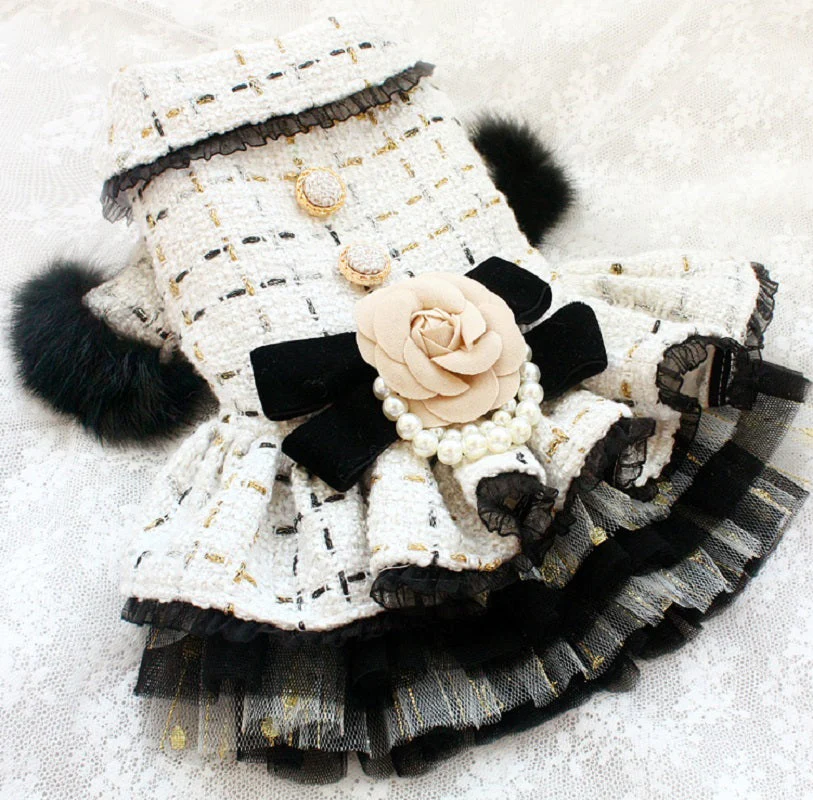 Handmade Luxury Pet Tweed Coat Dog Dress Outfit For Winter Fashion - Image 6