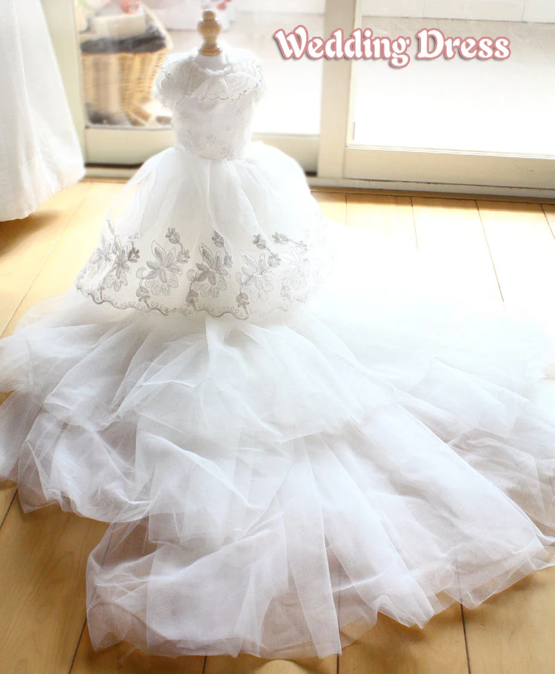 Handmade Luxury White Pet Wedding Dress Dogs Cats Bridal Gown - Image 3