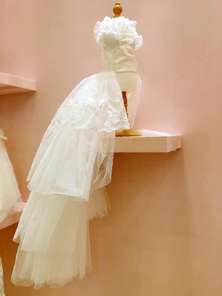 Handmade Luxury White Pet Wedding Dress Dogs Cats Bridal Gown - Image 5