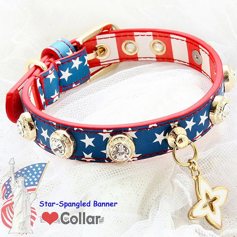 Handmade Patriotic American Flag Pet Collar Small and Medium Dogs Collar Leash - Image 2