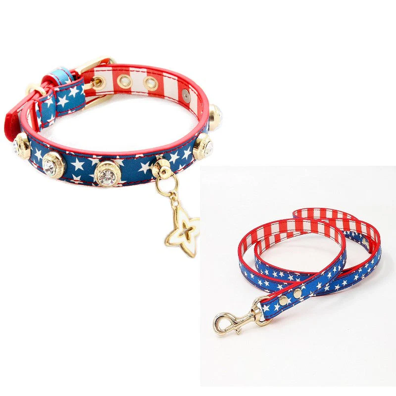 Handmade Patriotic American Flag Pet Collar Small and Medium Dogs Collar Leash - Image 3