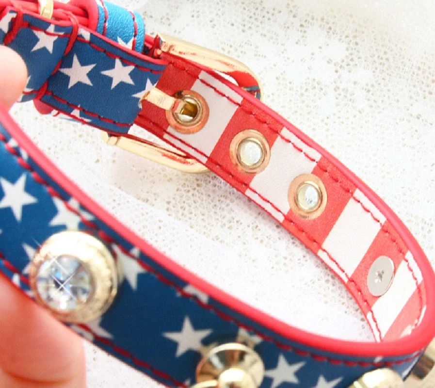 Handmade Patriotic American Flag Pet Collar Small and Medium Dogs Collar Leash - Image 5