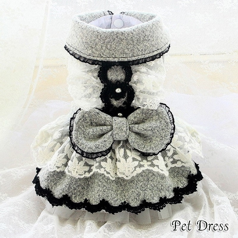 Handmade Pet Clothing Simple Design Chic Grey Wool Dog Coat Dress - Image 2