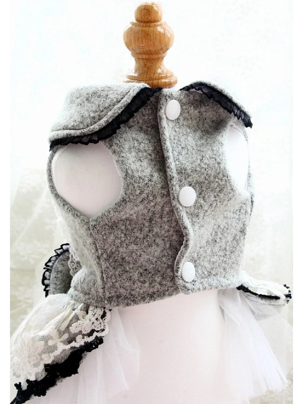 Handmade Pet Clothing Simple Design Chic Grey Wool Dog Coat Dress - Image 5