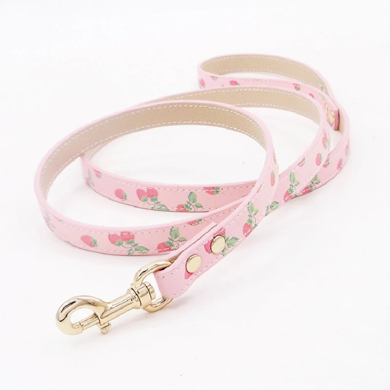 Handmade Pink Strawberry Pet Collar Leash Fashionable Dog Collar for Small Pets - Image 2
