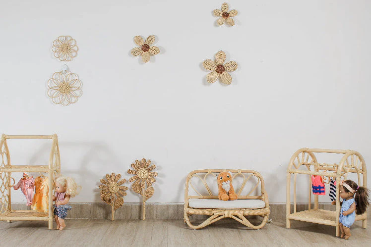 Handmade Rattan Doll Sofa | Boho Montessori Doll Furniture | Eco-Friendly Pretend Play Couch for Girls Dolls - Image 3