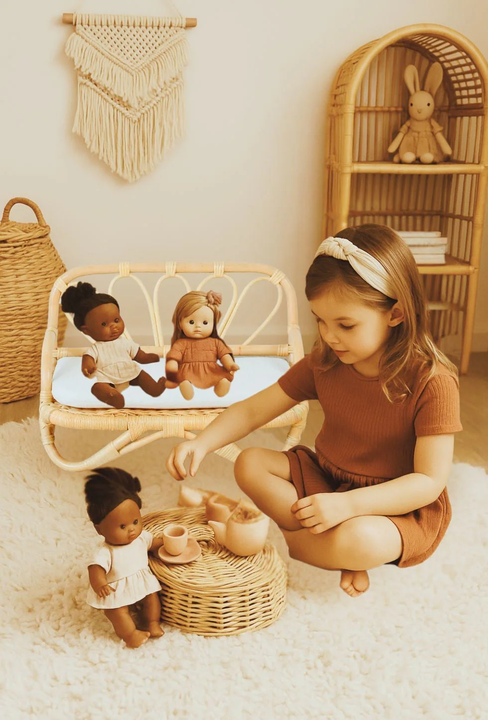 Handmade Rattan Doll Sofa | Boho Montessori Doll Furniture | Eco-Friendly Pretend Play Couch for Girls Dolls - Image 4