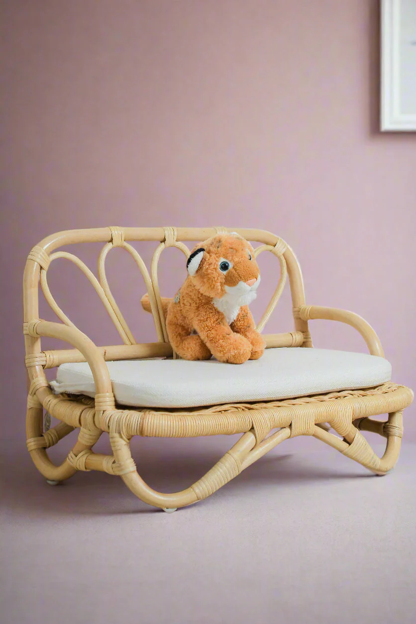 Handmade Rattan Doll Sofa | Boho Montessori Doll Furniture | Eco-Friendly Pretend Play Couch for Girls Dolls - Image 5