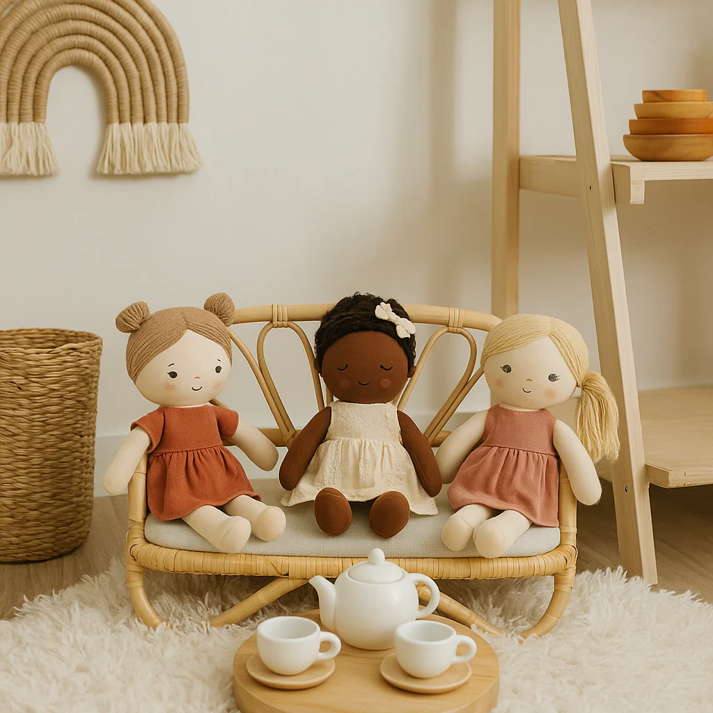 Handmade Rattan Doll Sofa | Boho Montessori Doll Furniture | Eco-Friendly Pretend Play Couch for Girls Dolls - Image 6