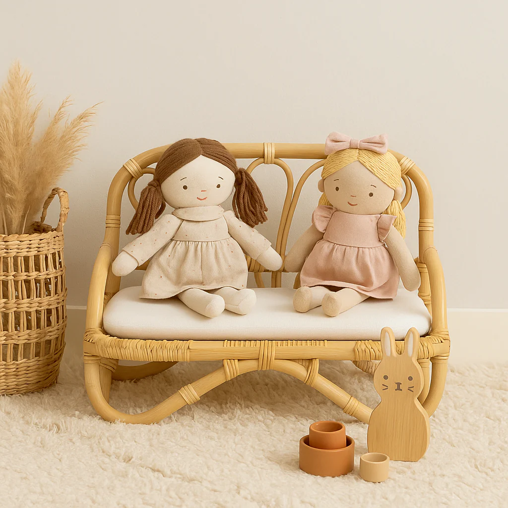 Handmade Rattan Doll Sofa | Boho Montessori Doll Furniture | Eco-Friendly Pretend Play Couch for Girls Dolls - Image 8
