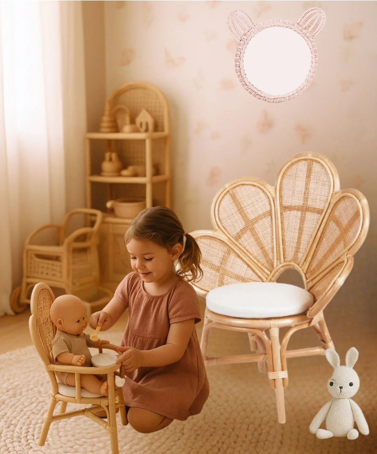 Handmade Rattan Flower Chair for Kids – Blossom Bloom Rattan Chair – Handwoven Flower Chair for Kids and Dolls| Boho Nursery & Playroom Furniture - Image 2