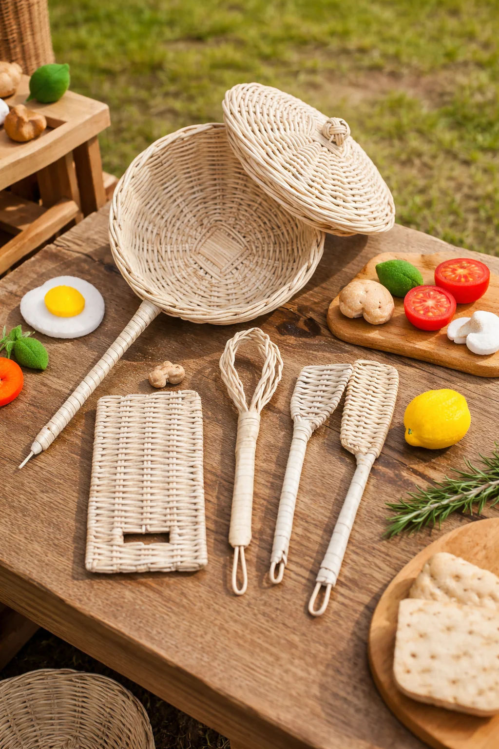 Handmade Rattan Play Kitchen Utensils - Montessori Pretend Play Cooking Set - Image 2