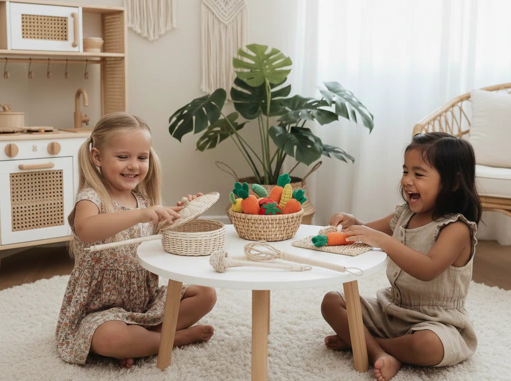 Handmade Rattan Play Kitchen Utensils - Montessori Pretend Play Cooking Set - Image 4
