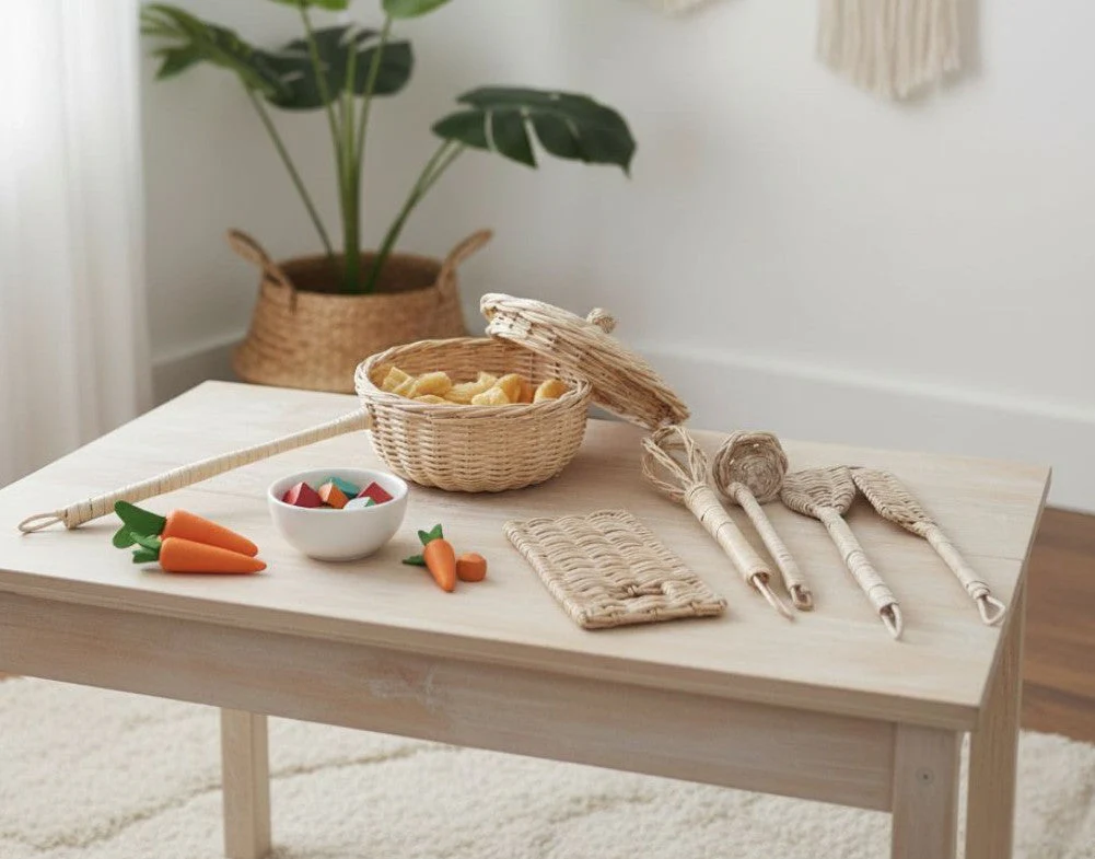 Handmade Rattan Play Kitchen Utensils - Montessori Pretend Play Cooking Set - Image 7